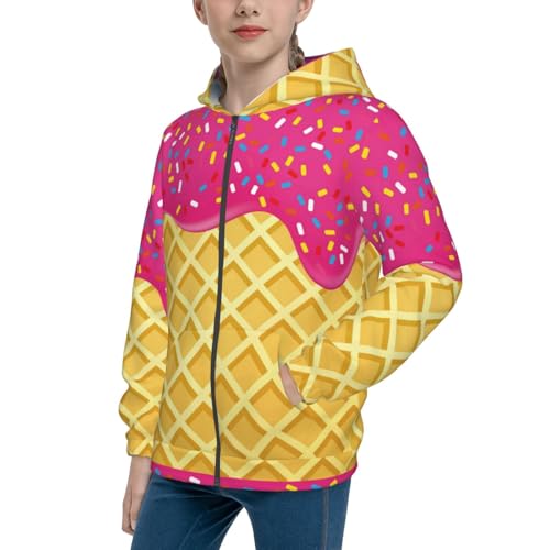 Red Ice Cream Kids Pullover Hoodies Boys Zip Up Sweatshirts Girls Athletic Clothes with Pocket
