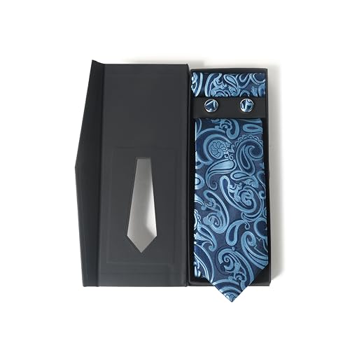 Image of Men's Tie Set with Pocket Square and Cufflinks | 100% microfiber; tie 59 x 3.15 in; square 10 x 10 in; gift box included