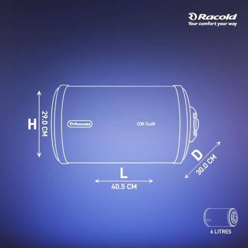 Image of Racold CDR Swift 6 Litre 3kW Storage Water Heater | 33% Faster Heating than other 2kW Geysers | Energy Efficient Horizontal Geyser | Titanium Coating on Tank | Free Standard Installation & Pipes
