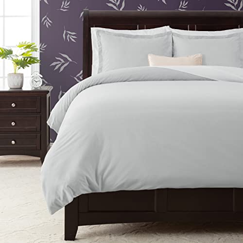 Chanasya Premium Solid Duvet Cover Set - Duvet Cover (90” x 90”) & 2 Pillow Shams (20” x 26”) - 3-Piece Set - Silver, Queen Size