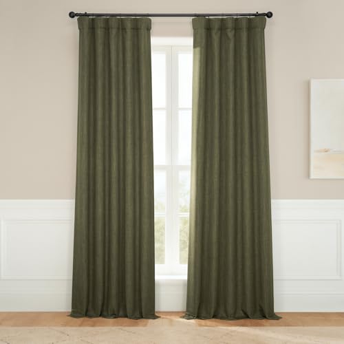 Image of HPD Half Price Drapes - Faux Linen Curtains for Living Room (2 Panels) - 50W X 108L - Textured Room Darkening Curtains for Bedroom 108 Inches Long - Drapes for Home Decor, Khaki Green