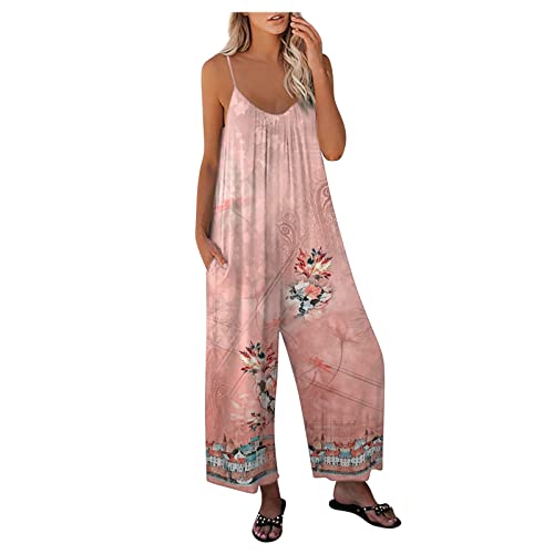 Black Jumpsuit for Women, Beach Vacation Outfits Women Dressy Casual Outfits B07Vr1Ndsq B08T47Qvnr B07Pw4Mthv B07B895Knd B0914Xzt2W Women's Round-Neck Sleeveless Colorful Print (XL, Pink)