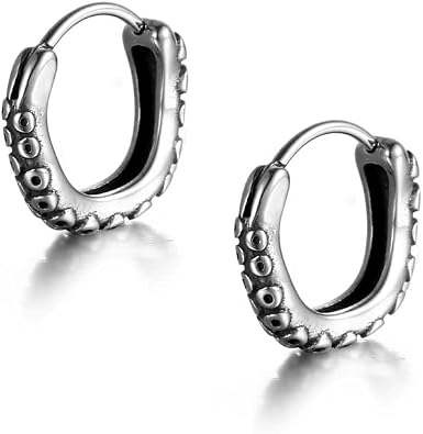JILIYUPA Retro Style Octopus Tentacle Hoop Earrings - Vintage Silver Stainless Steel Hoop Earrings Party Punk Goth Jewelry Gift for Men Women