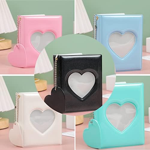 MYBOO 3 Inch Kpop Photocard Holder Book Mini Photo Album Mirror-like Photocard Binder Small Photo Card Book Love Heart Hollow Photocard ID Holder with Love Heart Pendant 32 Pockets (White)