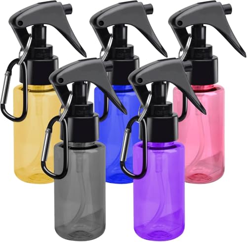 HENGBIRD Flacone spray, 5 pezzi, piccolo flacone spray da 60 ml, nebulizzatore con clip, mini flacone spray per bottiglia portatile di alcool, cura dei capelli, pulizia, nebulizzatore