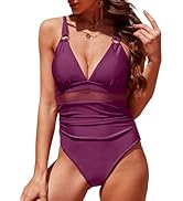 Yutdeng Badeanzug Damen Bauchweg Push Up Badeanzug V Ausschnitt Gepolstert Badeanzug Cut Out Mesh...