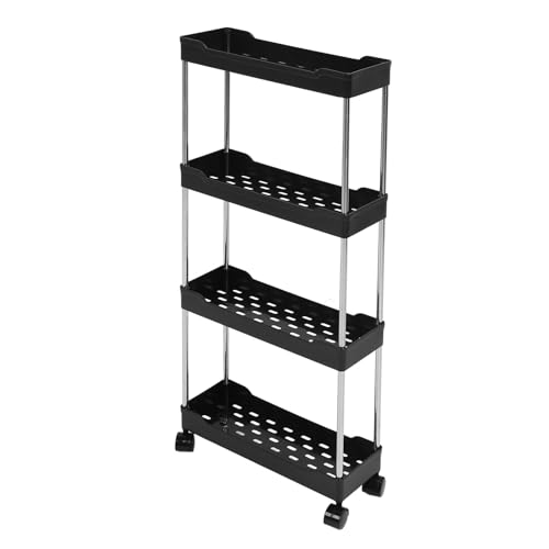 Fafeicy Wąskie Miejsce zsuń Wózek do Przechowywania, łatwy w Montażu Ruchomy 4 -poziomowy PP ze Stali Nierdzewnej Multi -Slim Slim Cosche do łazienki (BLACK)