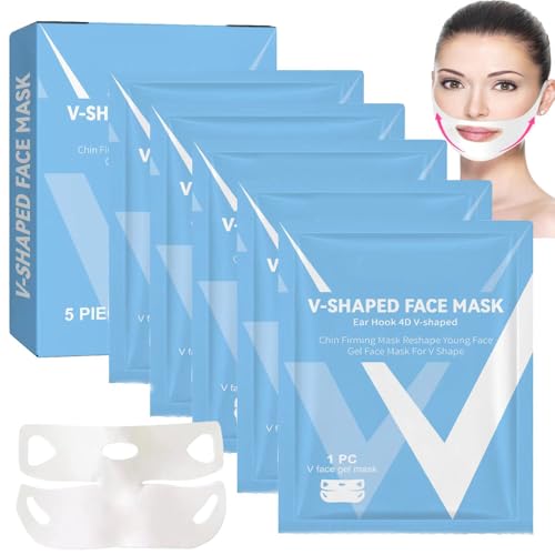 5Pcs Bloskin Double Chin Mask Reusable,Lifting Face Mask, V Line Lifting Mask,Double Chin Reducer,Jowls Tightening