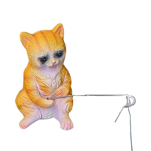 アカリウムガラスの壁のペンダント造園のための面白い釣りの子猫のかわいい魚タンクの漫画装飾彫像樹脂の置物と彫像