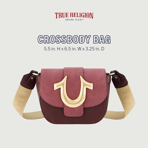 True Religion Women's Crossbody Purse, Suede Mini Flap Adjustable Shoulder Bag with Horseshoe Logo2