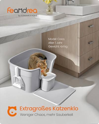 Feandrea Katzenklo, extragroße Katzentoilette, für Mehrkatzenhaushalte, mit hohen Seitenwänden, Katzenstreumatte, Aufbewahrungsbox, Schaufel, für große Katzen, Taubengrau PPT003G01 – Bild 4