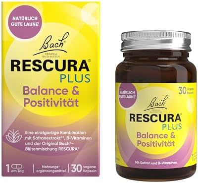 Bachblüten Original Bach RESCURA PLUS Balance & Positivität 30 vegane Kapseln | Bachblütenmischung mit B-Vitaminen und Safran I für natürlich gute Laune I ehemals Rescue