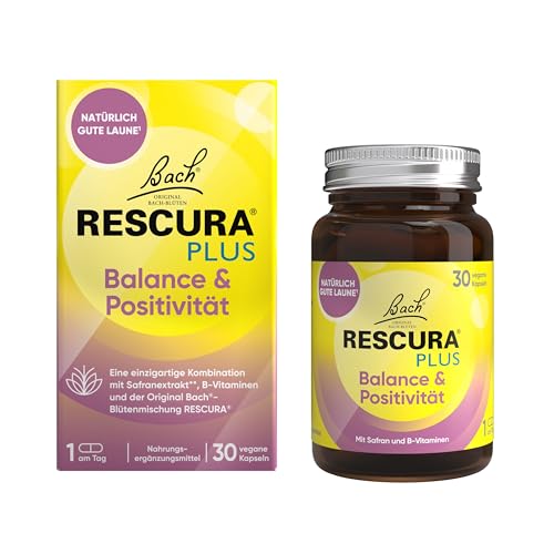 Bachblüten Original Bach RESCURA PLUS Balance & Positivität 30 vegane Kapseln | Bachblütenmischung mit B-Vitaminen und Safran I für natürlich gute Laune I ehemals Rescue