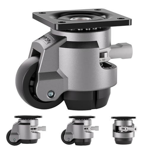 TESUMI Heavy Duty Leveling Casters Set of 4, 2200LBS Load Capacity Adjustable Leveling Feet, Retractable Swivel Industrial Plate Casters for Workbench, Machine, Equipment & Furniture, 2 Inch