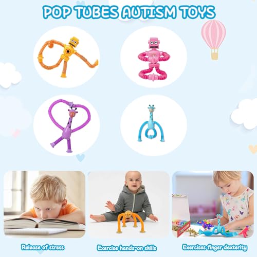 RHQFDM 4 Stück Teleskop Saugnapf Giraffe Roboter Pop Tube Sensorisches Spielzeug - Lustiges Spielzeug Zum Schnellen Gewinnen Der Aufmerksamkeit Von Kindern