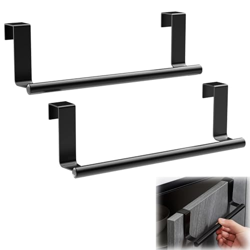 2 Pièces Porte Torchons de Porte, Acier Inoxydable Barre Torchon Cuisine, Porte Serviette Suspendu Support Serviette Mural Barres, Convient pour Salle de Bain, Cuisine (Noir, 23cm)