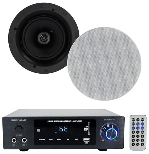 Rockville Bundle: BLUAMP 150 Home Stereo Bluetooth Amplifier Receiver Optical/Phono/RCA Bundle with Pair Elite C64 6.5