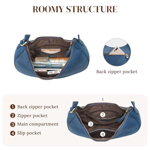 Image of S-ZONE Top Grain Leather Shoulder Bags for Women Hobo Crescent Bag Handbags Purse