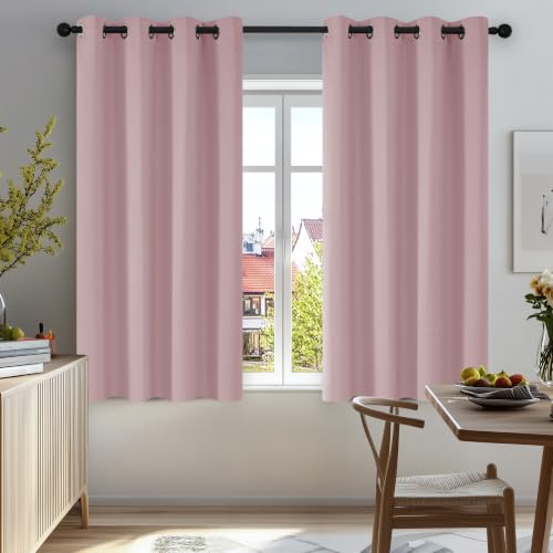 Image of Deconovo Lavender Pink Blackout Curtains for Kitchen Grommet Top Short Curtain Panels Window Treatments 52x45 Inch 2 Panels
