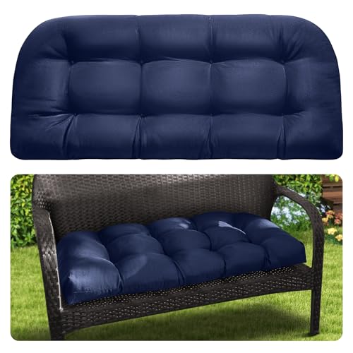 MAGIC ELEPHANT Outdoor Bench Cushion Memory Foam Loveseat Cushion for Patio Furniture Wicker Chair Settee Porch Swing Seat Cushion 44 x 19 Inches (Blue)