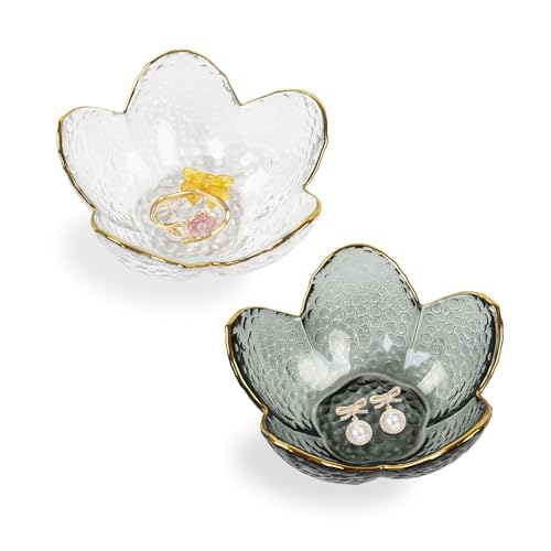 Dmnnlp 2Pcs Small Glass Trinket Dish, Jewellery Dish Trinket Tray, Jewelry Plate for Rings Earrings Necklace and other Small Accessorie, Gift for Wife Mom Daughter-Clear Grey