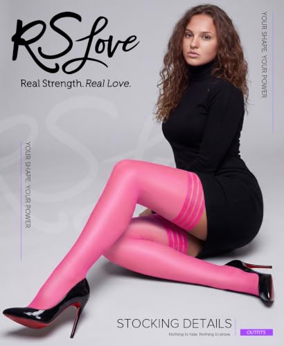 Image of RSLOVE Thigh High Stockings for Women - Stripe Top with Anti-Slip Silicone Stay Up Sheer Pantyhose for Cosplay, Date Night