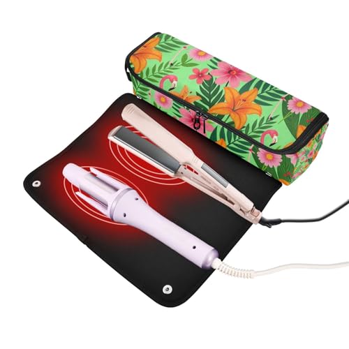 Organizador de Herramientas para Cabello 2 en 1 y Base Resistente al Calor con Gran Capacidad con Diseño Floral Tropical Flamenco miniatura 2