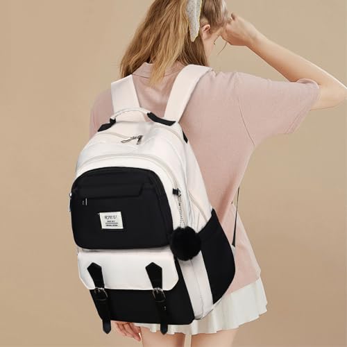 School Backpack for Teen Girls,15.6in Laptop Backpack Kids Backpack for Middle School College Students,Cute Bookbag for Women,Black Beige by RJEU - Image 6