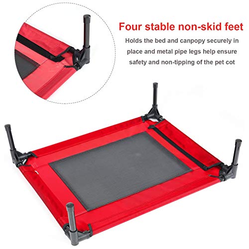 Kawuneeche Elevated Dog Bed With Removable Canopy W/Convenient Carrying Bag Indoor Shade 1680D Portable Raised Oxford Fabric Outdoor Cooling Dog Cot Cat Bed Pet Tent For Camping (30", Red) #TOP4