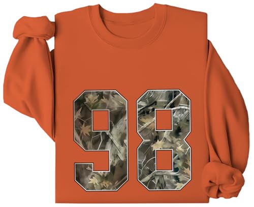 Camo Casual Round Neck Number 98 & Camouflage Branch Print Sweatshirt Pullover Top Sweatshirt Unisex Women