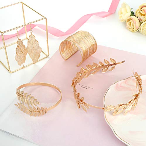 Jstyle Grecian Goddess Costume Accessories Set for Women Leaf Headband Coil Upper Arm Bracelet Dangle Earrings for… - Image 8