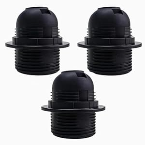 3pcs E27 Lamp Holder – Black Bakelite Bulb Holder with Locking Mechanism | Screw Fitting for Table Lamp, Pendant Light & DIY Lighting, Secure Shade Ring & 10mm Threaded Entry