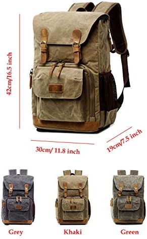 YUHAN Camera Bag, Canvas SLR DSLR Camera Backpack Large Capacity Front Open Waterproof Anti-shock Camera Rucksack Camera Travel Bag Professional Camera Lens Organizer Khaki