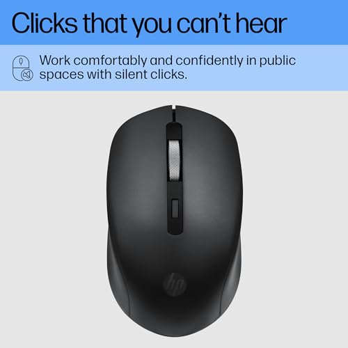 HP S1000 Mouse, 1600 DPI, 2.4Ghz Wireless Connection, Symmetrical Design for Smooth Scrolls, Black (7YA12PA) view 2