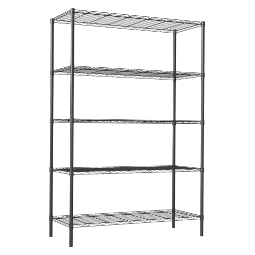 Image of 5-Tier Adjustable Garage Shelving Black Unit Heavy-Duty Metal Storage Rack