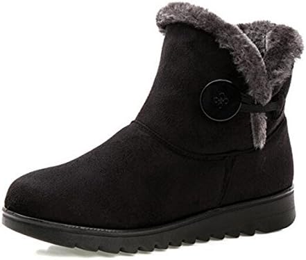 Fur Lined Womens Snow Boots Flock Winter Button Pull On Ankle Booties Shoes