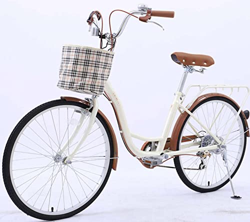Twy12U 7 Speed Comfort Bike, 24 Inch 26 Inch Women Beach Cruiser Bike With Basket, City Commuting, Shopping Picnic Seaside (Beige,26 Inch) #TOP3