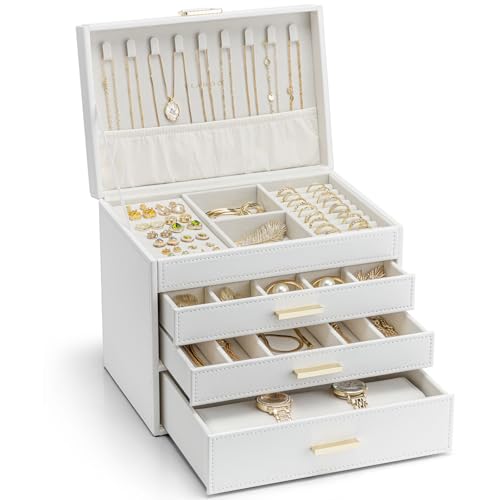 VLANDO Modern Schmuckkästchen Groß,Schmuckaufbewahrung mit 4 Ebenen,Schmuckschatulle Damen, für Ohrringe, Ringe Schmuck Aufbewahrung, mit Schublade