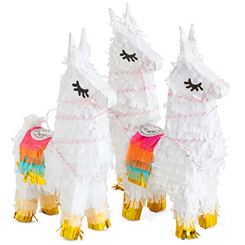 Juvale Mini Pinata Llama 3-Pack - 4.9 x 2.1 x 10.2 In, Multicolor & Gold - Party Favors & Candy-Filled Mini Pinatas for Llama Fiesta, Party Decorations & Table Decor