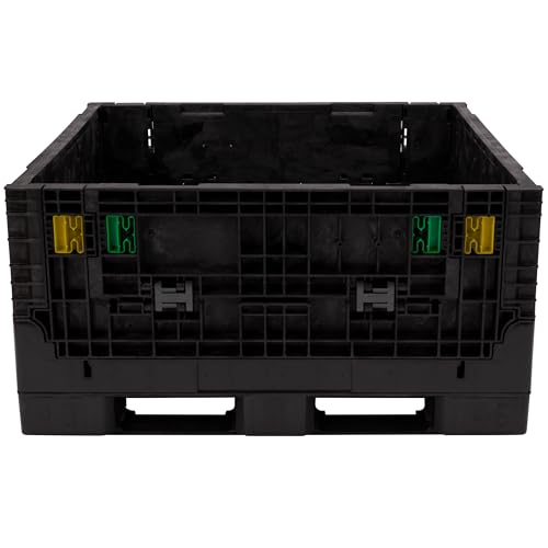 Image of Buckhorn 48 inch x 45 inch x 25 inch Collapsible Bulk Box Container, Extra-Duty Plastic Stacking Gaylord Box with 4-Way Forklift Access and 2 Drop Doors, 1700 lb Capacity Storage Tote, Black (BR48452520)