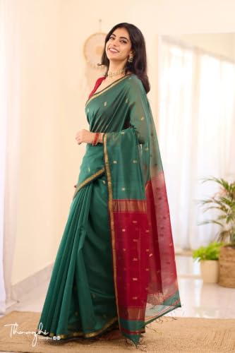 Image of SGF11 Women's Kanjivaram Soft Cotton Linen Silk Saree With Blouse Piece
