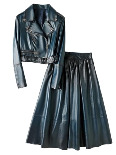 Niiyyjj Conjuntos de falda para mujer, de cuero, corto, color gradual, cremallera, locomotora, traje maxi faldas, Un conjunto, L