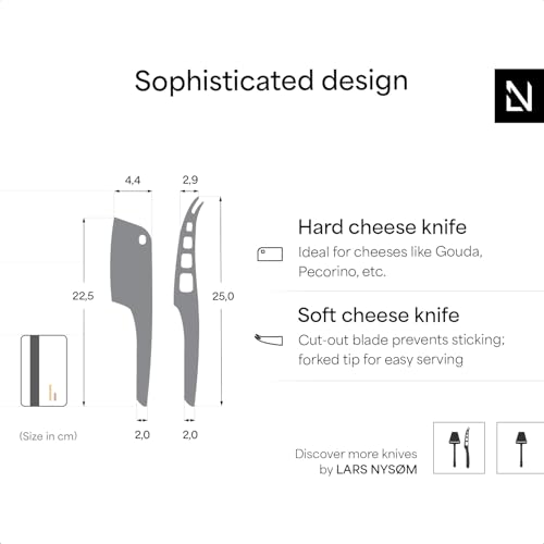 Image of LARS NYSOM Cheese Knife Set Edge 2 pcs. I Cheese Knife Set Made of Stainless Steel I Premium Gift Box I Perfect as Christmas Gift (Carbon Black)