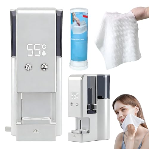 Hot Face Towel Heater Machine Dispenser, 5 Seconds Hot Towel Warmer Automatic Disposable Towel Heater, 55℃ Silent Low Energy Home Salon Equipment Towel Warmer for Facials, Spa (White - with 5 towels)