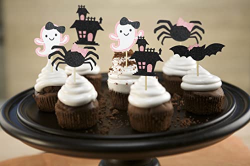 Pink Ghost Little Boo Cupcake Toppers,Pink Halloween Party Decorations,Pastel Halloween Party Decorations,Happy Boo Day Party Decorations,Pink Girl Halloween Birthday Baby Shower Party Supplies-24Pcs #TOP3