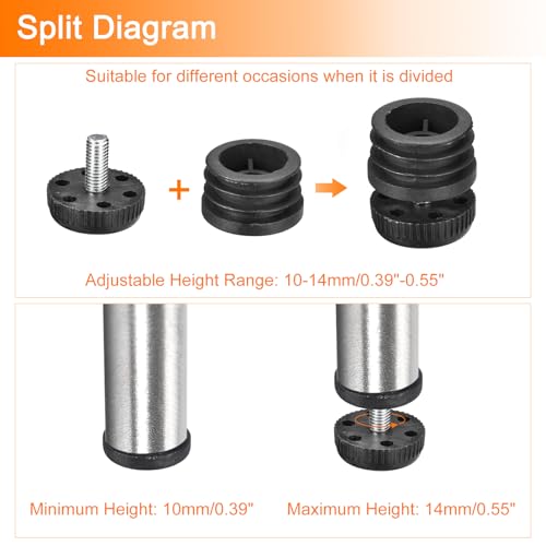Image of uxcell 8Pcs Inserts for Round Tubes with Leveling Feet, for 35mm /1.38 inch OD Round Tube, M8-1.25mm Thread Black Plastic Furniture Chair Blanking End Caps Insert Plugs