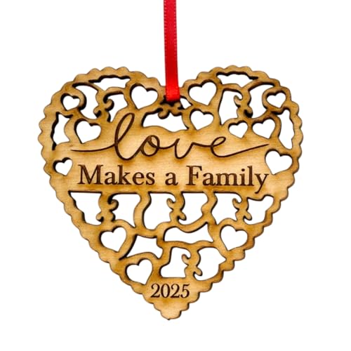 Love Makes A Family Adoption Ornament in Laser Cut Wood - Gotcha Day Gift, Great for Family or Blended Ideas, Comes in a Gift Box
