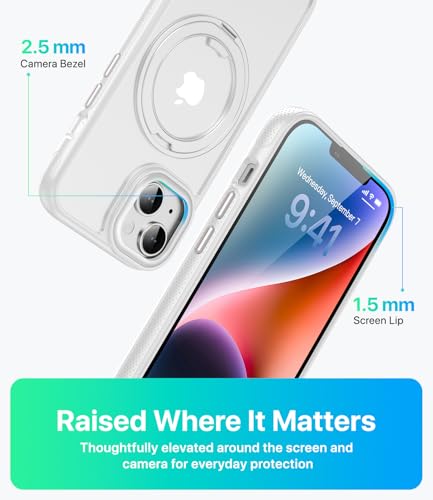 Image of for iPhone 14 Case /iPhone 13 case, Compatible with MagSafe, Slim Shockproof Military-Grade Rugged Protective Case with Stand, Camera Control, Comfort Grip (B-White, iPhone 13 /14)