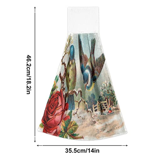 Slhkpns Valentine Birds Kitchen Hanging Hand Towels, Vintage Red Roseabsorbent Tie Towel With Loop 2 Pcs Kitchen Linen Sets For Bathroom Restroom Home Decor,14X18In #TOP1