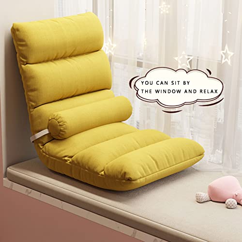 Silla de suelo ajustable para meditación y juegos en interiores, respaldo de 5 velocidades, asiento plegable con soporte lumbar extraíble, color beige, perfecta para relajación y comodidad